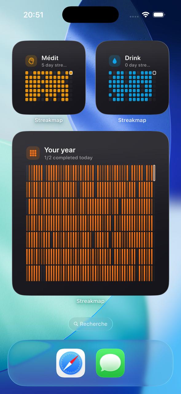 Streakmap widgets on iPhone home screen
